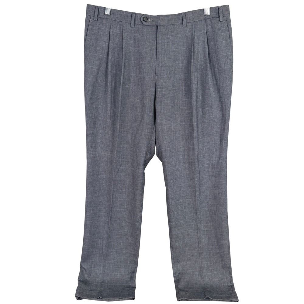 Vintage Ralph Lauren Pleated Dress Pants Mens 38x32 Grey Windowpane Plaid Cuffed